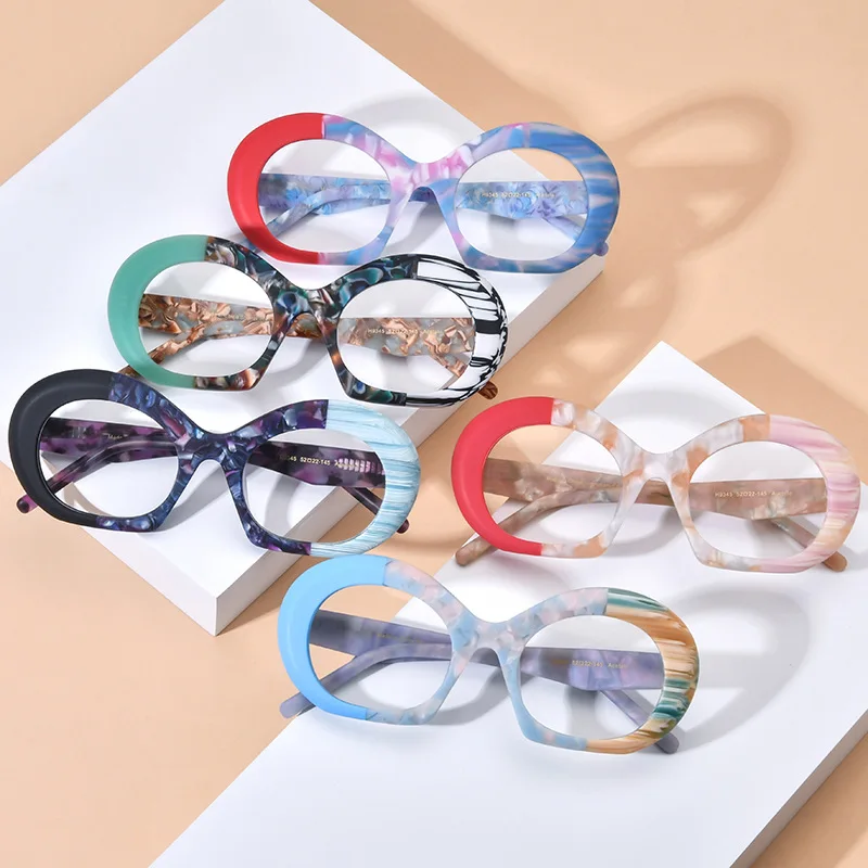 New Trendy Color Match Cat Eye Acetate Men Women Optics Eyeglasses Frame Fashion Myopia Anti-blue light Eyeglasses Frames