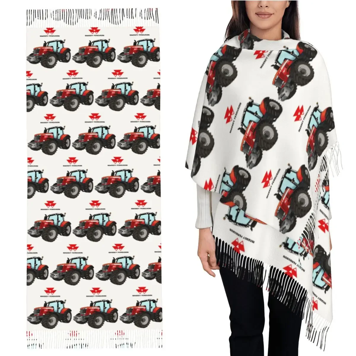 

Massey Ferguson Трактор Красный Трактор Шарф Шарфы с кисточками для женщин Мягкие теплые шали и накидки Большая осенне-зимняя шаль