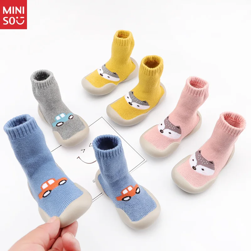 

Miniso 2025 Winter Kids' Terry Sock Shoes | Non-Slip Cartoon Booties for Indoor Toddler Walking