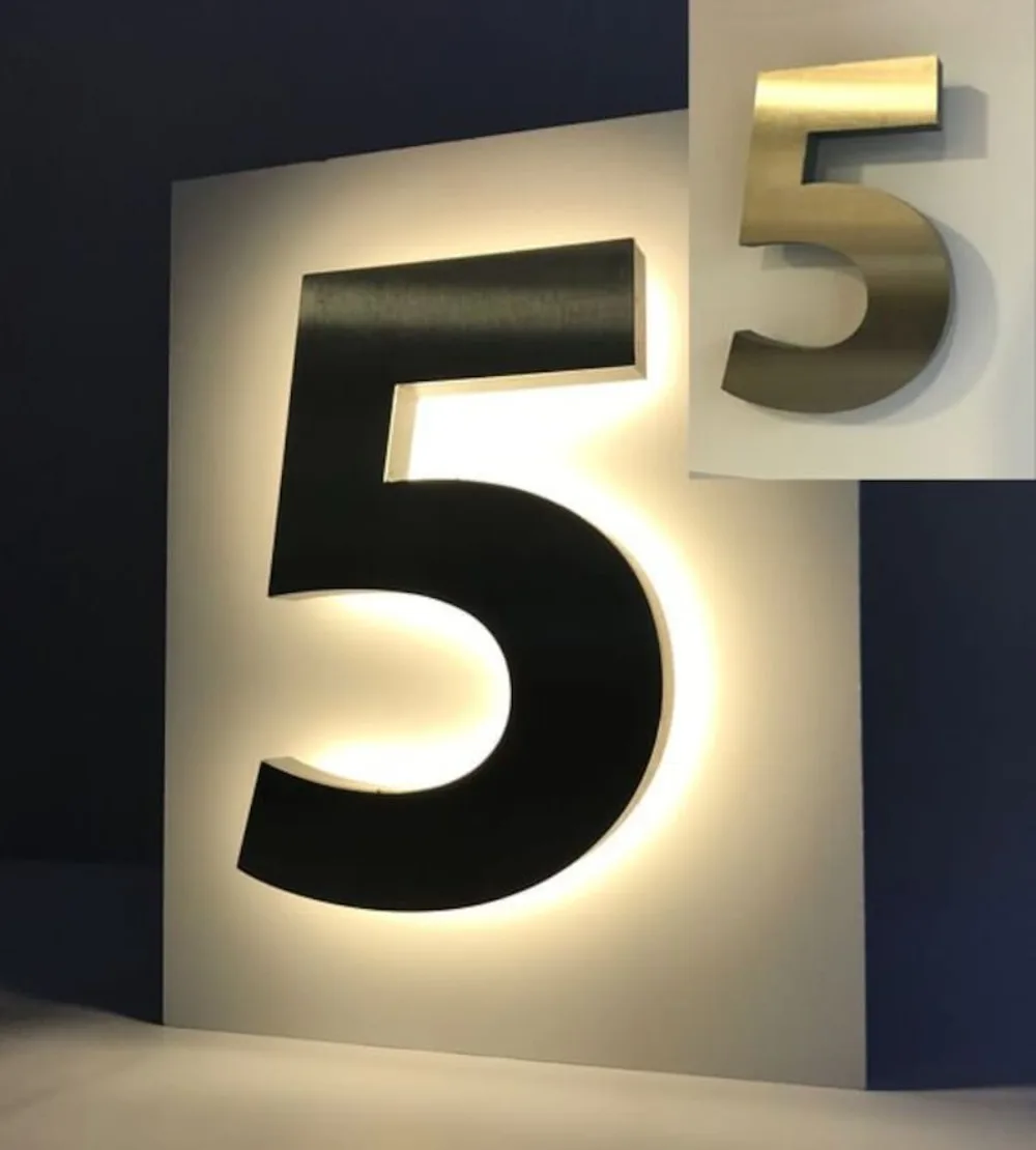 Metal Brushed Panel Material LED Home House Number Luminous Sign Outdoor Decoration Luminous Lighting Street Address Plate
