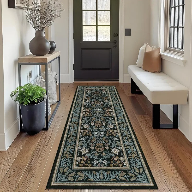 Vintage Floral Printed Hallway Long Carpet Foldable Machine Washable Sofa Coffee Table Non-slip Floor Mat Bedroom Bedside Rug 러그