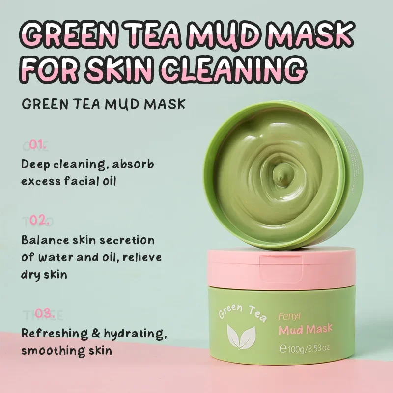 

100g Green Tea Clay Mask Moisturizing Deep Cleansing Oil Control Blackhead Remover Face Mask Facial Mud Masks Skin Care for Face