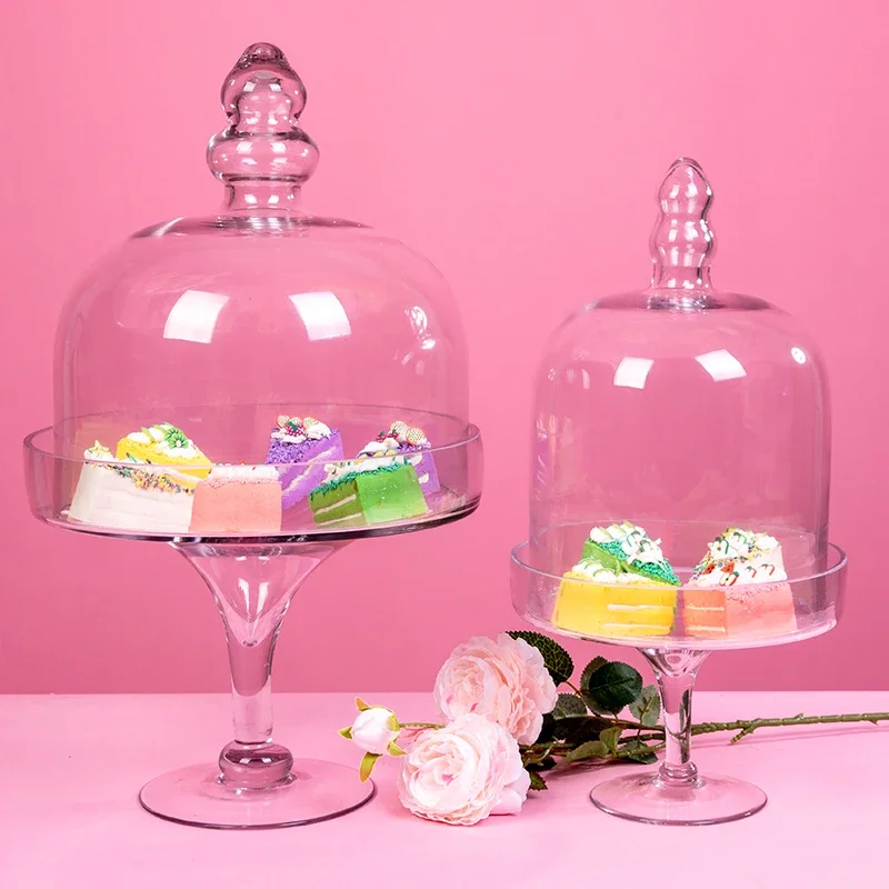 

European Style Transparent Glass Round Cake Stand Dust Cover Food Plate and Lid for Weddings Birthday Decor