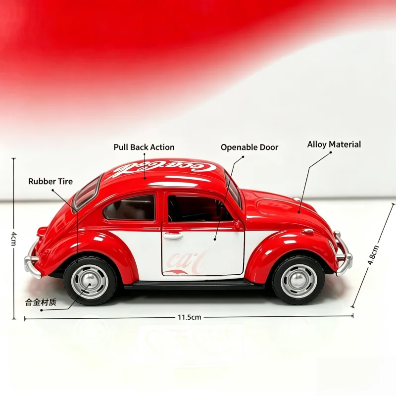 1/36 classic retro Beetle-shaped die-cast car model, red and white custom paint, pull-back function, realistic toy car, suitable - view 6