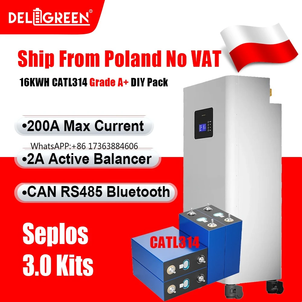 

Польша 16 кВт LiFePO4 3.0 Комплекты Seplos CATL314 Grade A+ DIY Аккумуляторный блок с активным балансиром 2А, CAN, RS485, перезаряжаемый, для солнечных батарей