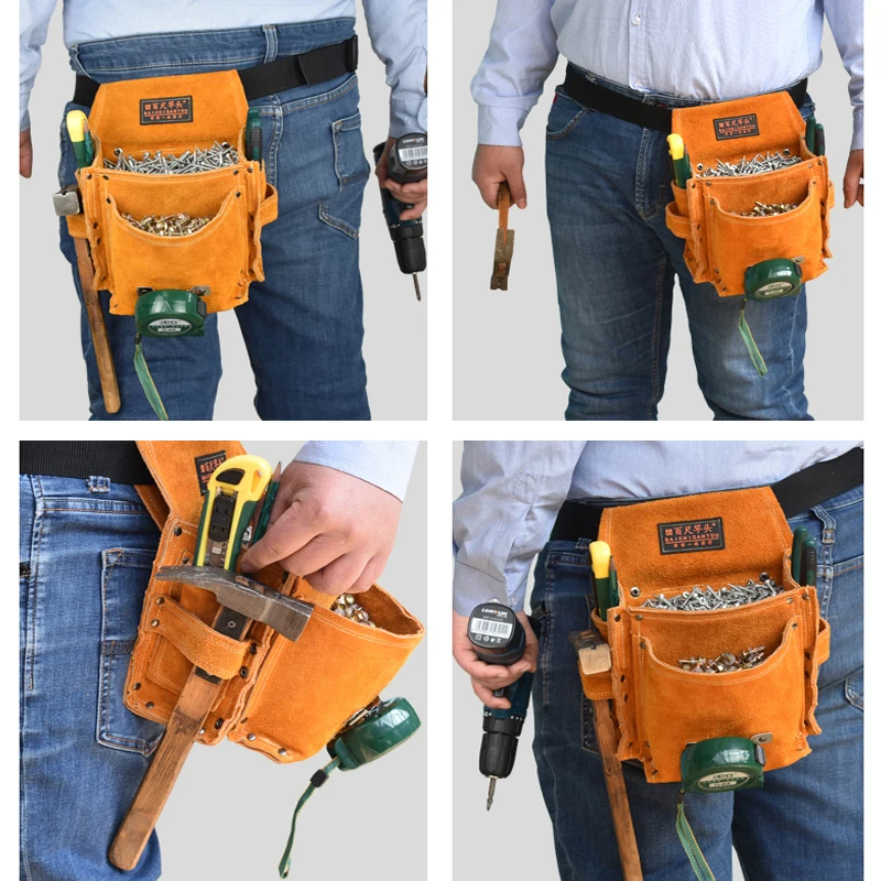 New Waist Pack Repair Tool Storage Bag Genuine Leather Hardware Tool Pocket Wrench Pliers Screwdriver Storage Bag