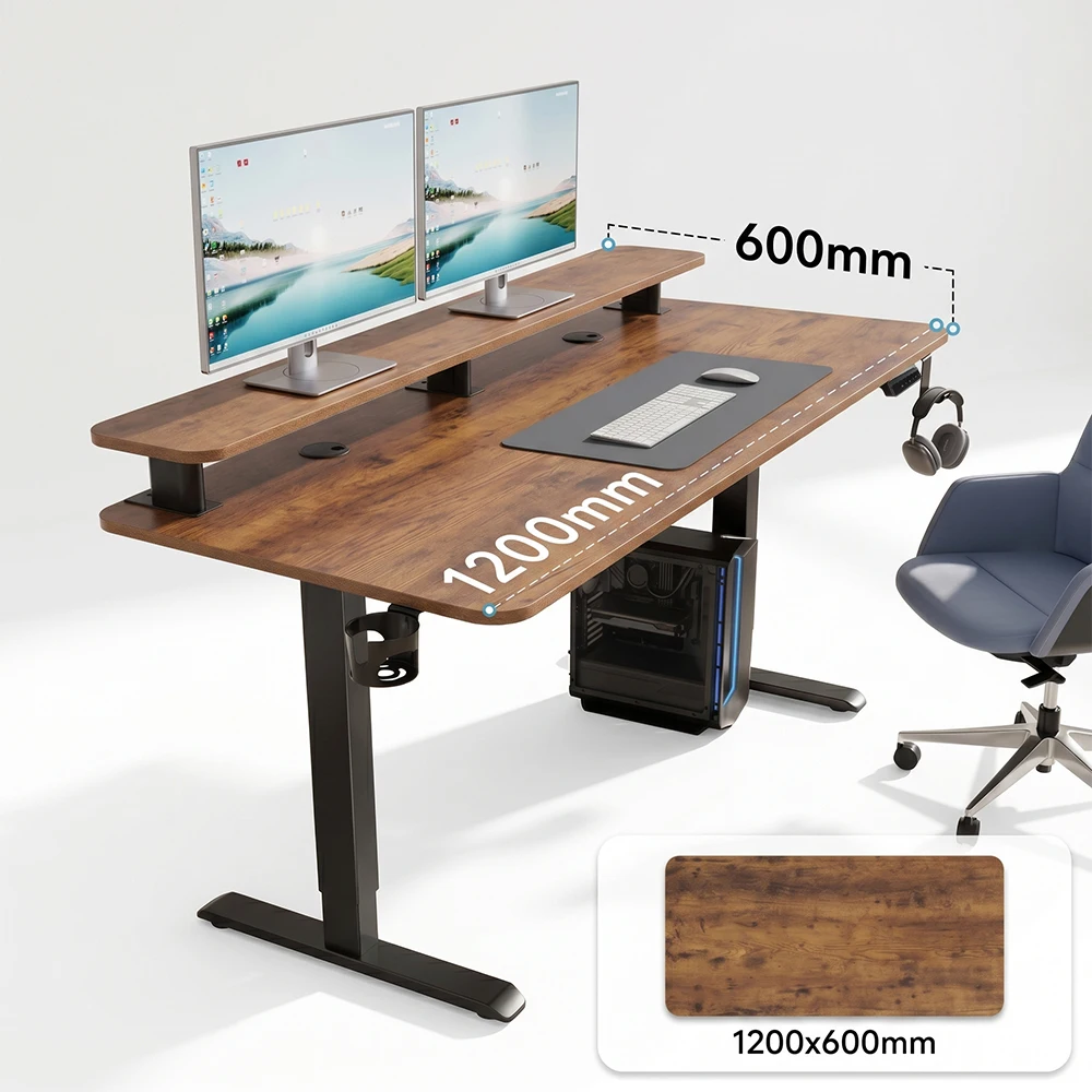 Adjustable Standing Desk Frame Two Tier Electric Lift Computer Table with Desk Shelf for Office