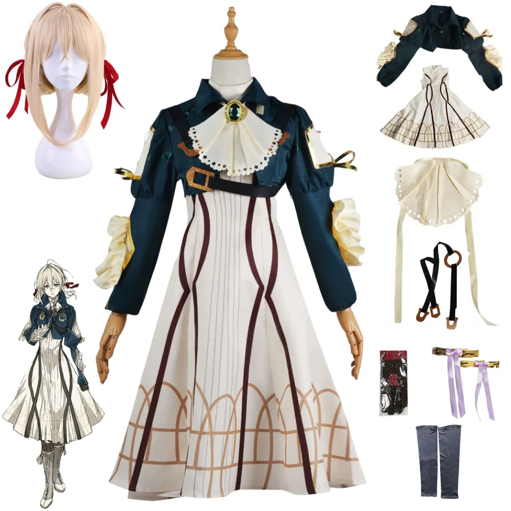 Violet Evergarden Cosplay Fantasias Femininas, Peruca Anime, Princess Maid Dress, Sapatos, Roupas para o Halloween, Festa de Carnaval