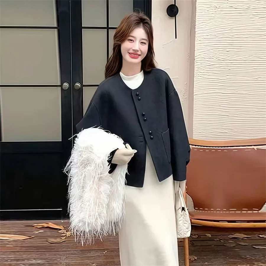Automne hiver nouveau 2026 haute qualité mode court Double face velours laine manteau femmes décontracté laine manteau femme veste hauts