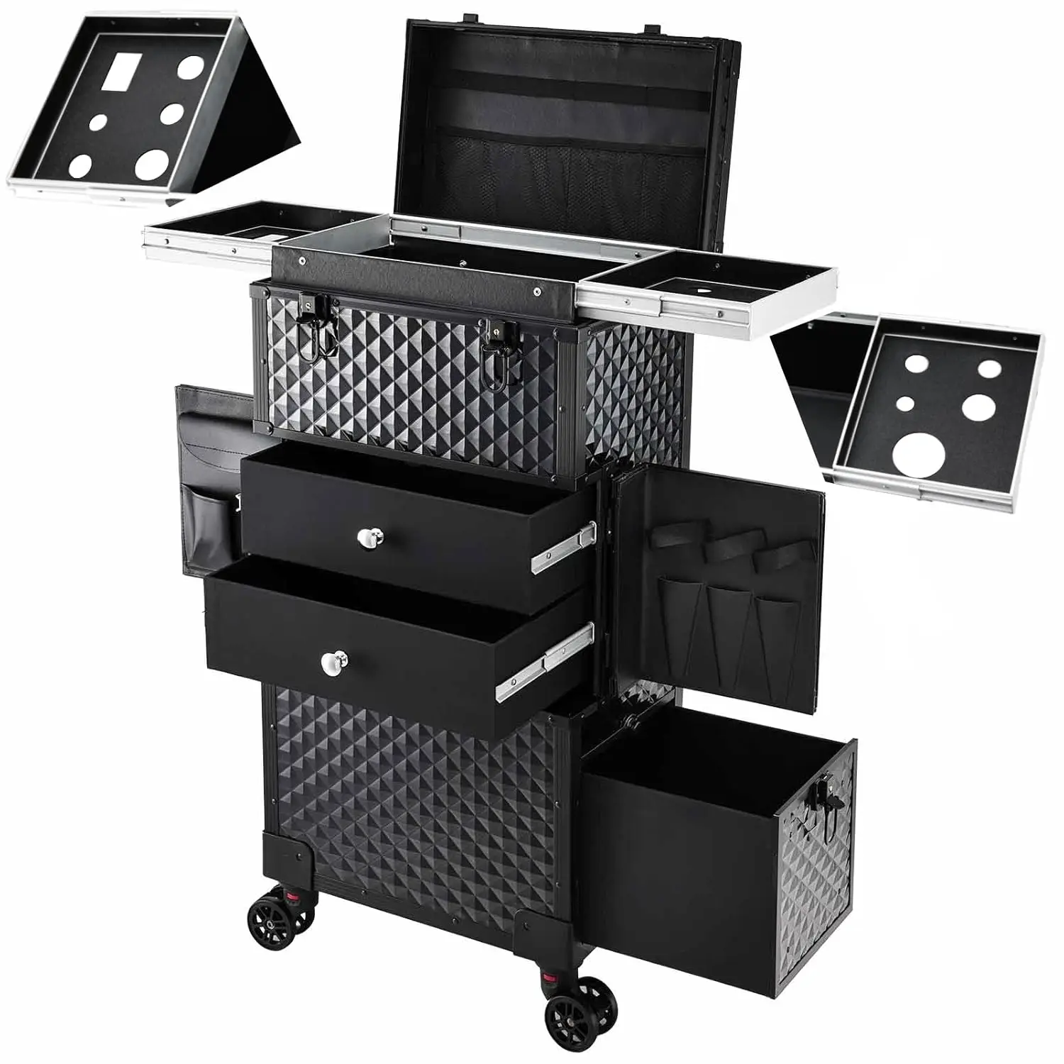 Professional Makeup Trolley Case Hairdressing Large Capacity Rolling Cosmetic Organizer for Hairstylists and Artists Barber