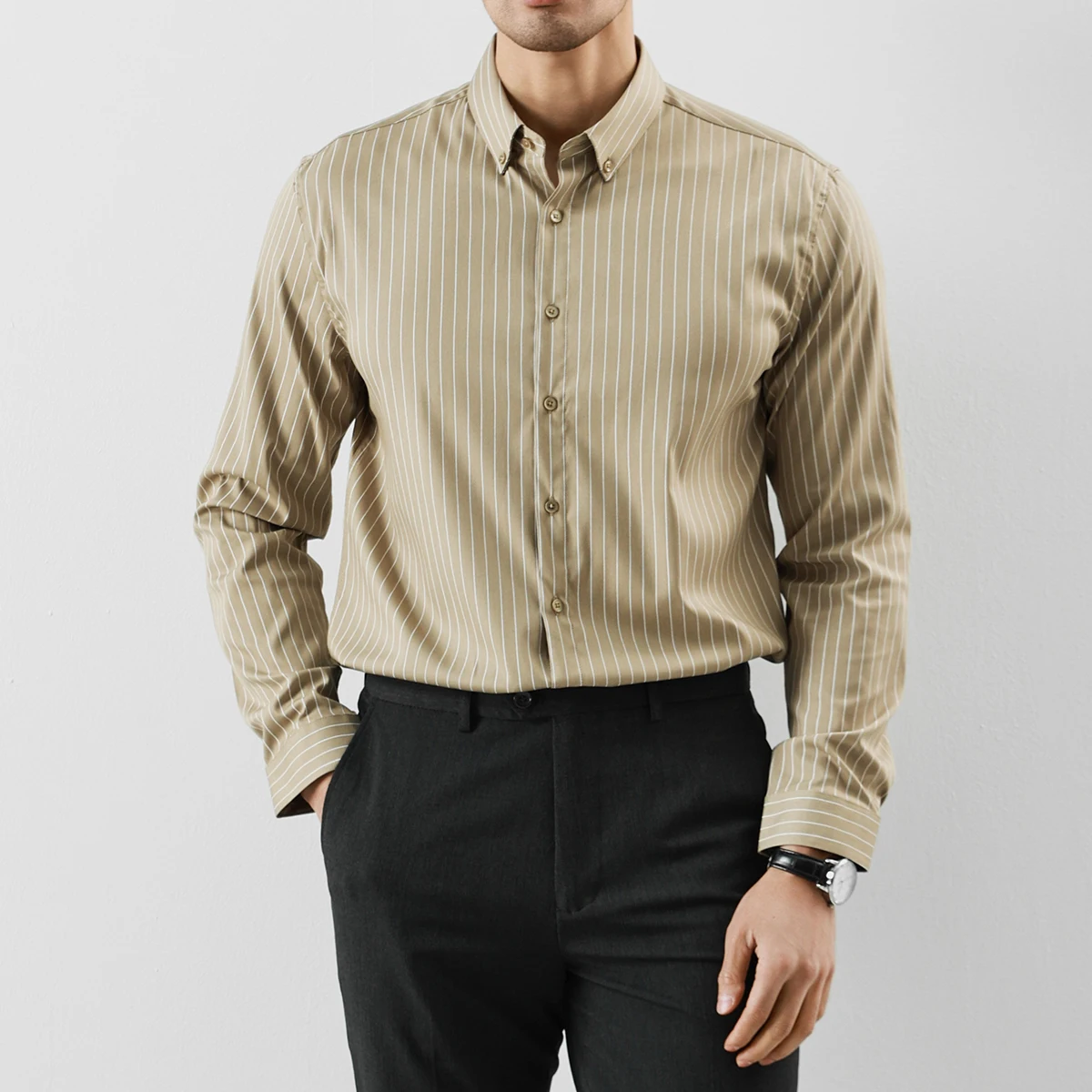 

Striped Shirts for Men High-quality 2025 Autumn New Solid Business Casual Long Sleeved Slim Fit Casual Dress Shirt Men Clothing