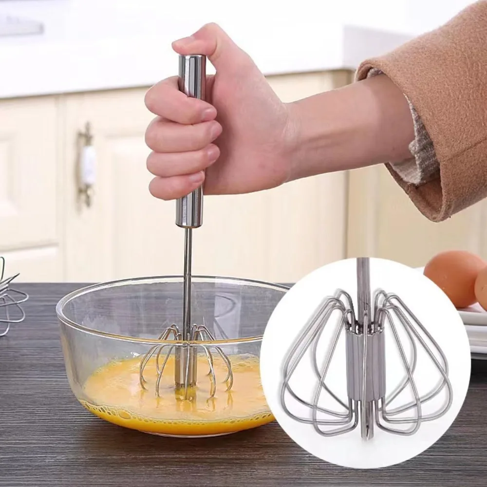 Stainless Steel Semi-Automatic Whisk Hand Push Rotary Egg Beater Mixer Silver 12+14in