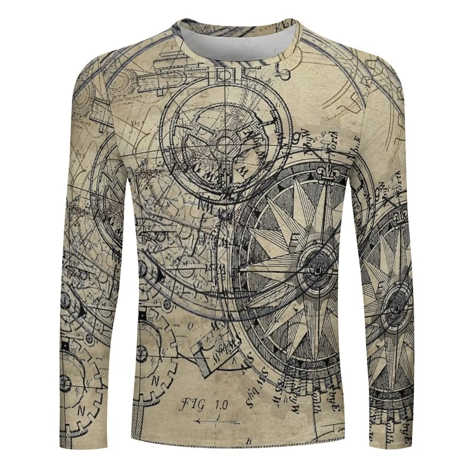 Spring And Autumn Men's Fashion Long Sleeve Loose Casual Solid Color Irregular Digital Formula Printed Round Neck Hoodie