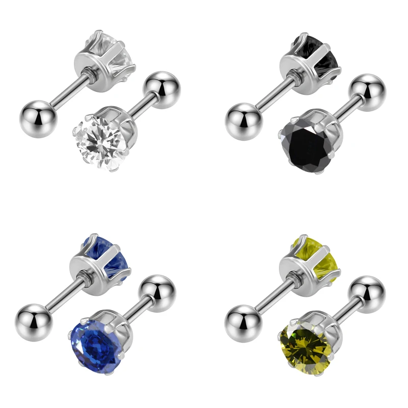 

Minimalist Geometric Stainless Steel Earrings with 3-8mm round Zirconia 6-Claw Inlay Trendy Hypoallergenic Jewelry Accessory