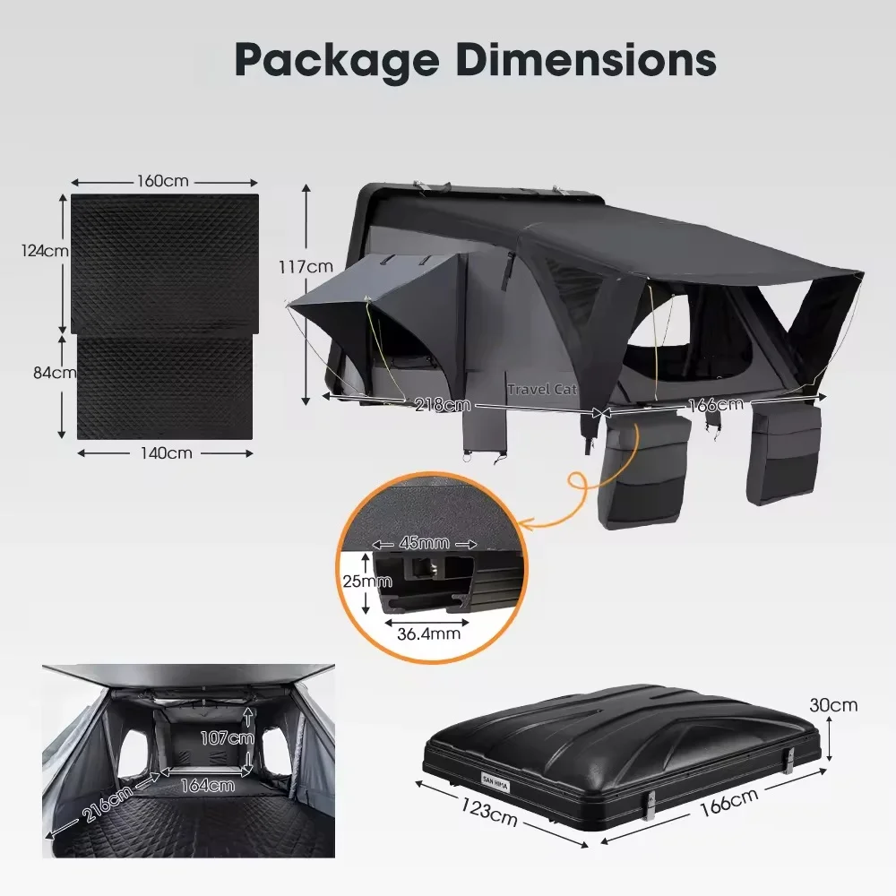 Outdoor Pop-up Higher Stiffness 420D Ripstop Polyester Oxford Fiberglass 208*209cm Hard Shell 4 Person Hardshell Roof Top Tent,