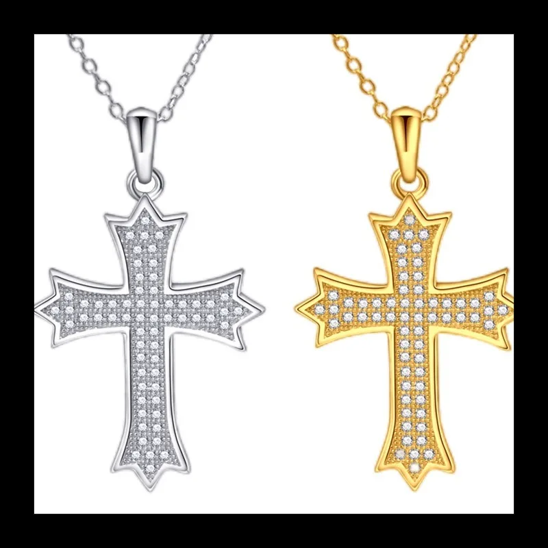 AliExpress حار بيع S925 فضة الاتجاه الصليب قلادة الفرنسية العادية كامل الماس السيدات قلادة