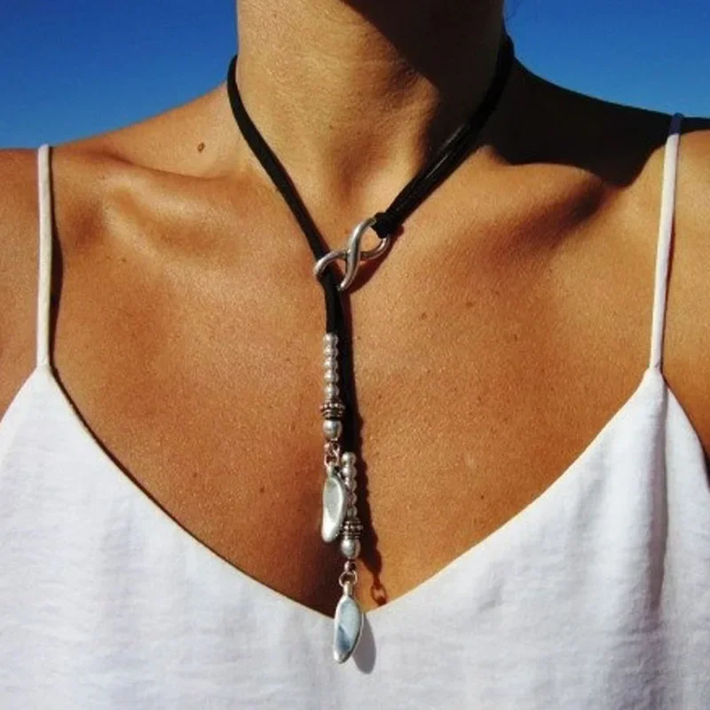 Pendant Leather Choker Elephant Necklace