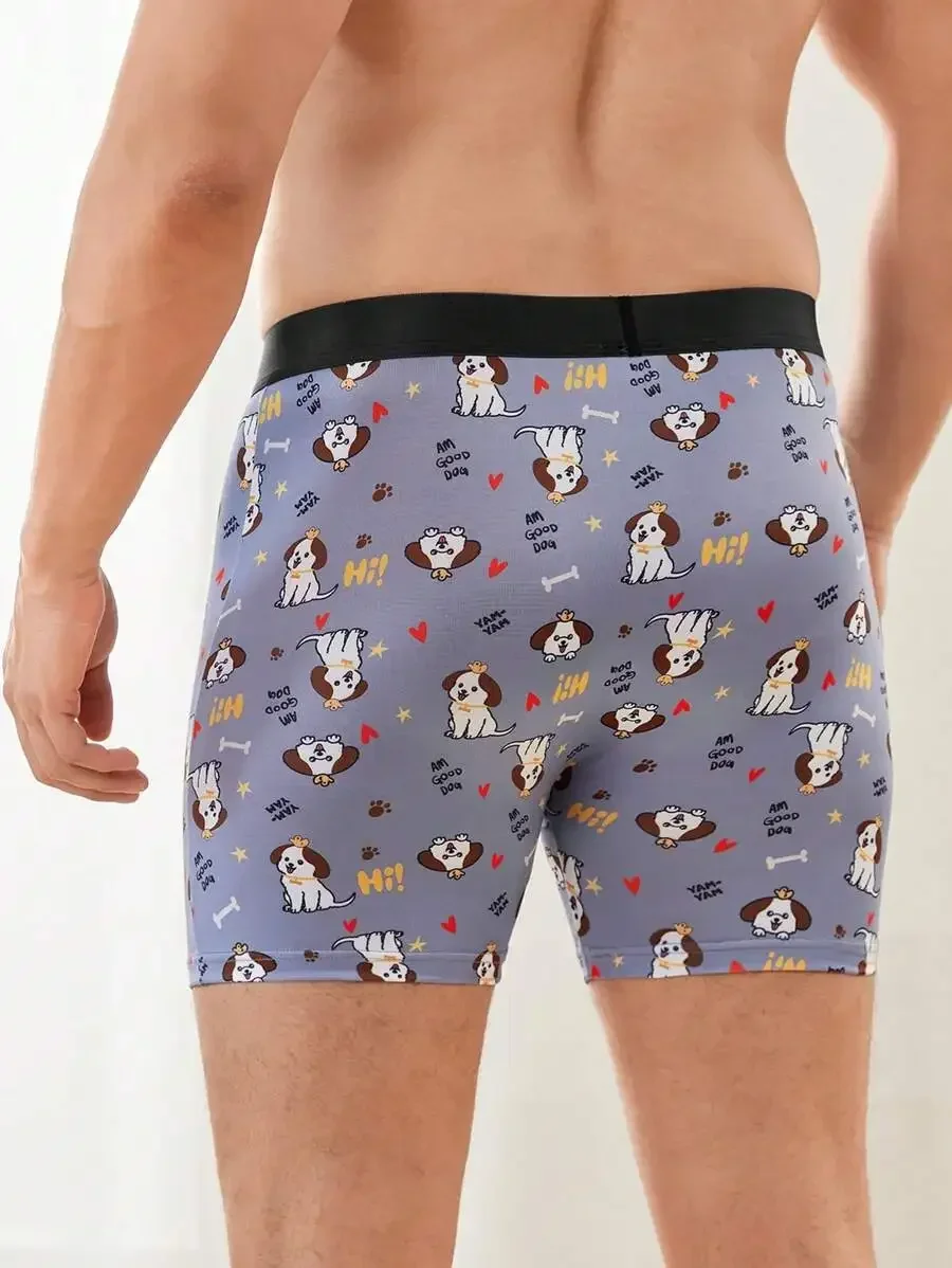 

Mens Cartoon Dog Print Boxer Shorts With Letter Design