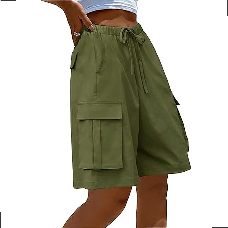 Summer Women Casual Cargo Shorts Loose Fit Comfortable Elastic Waist Short Pants