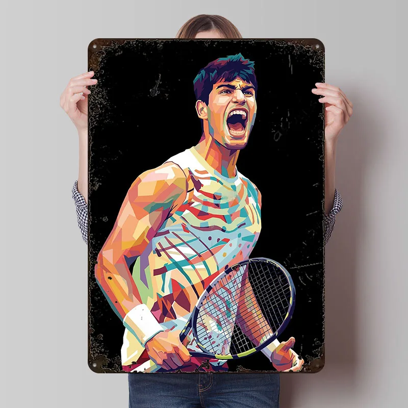 Tennis Player Carlos Alcaraz Pop Art Metal Poster Customized Wall Art Retro Vintage Metal Signs for Man Cave House Desk Decor