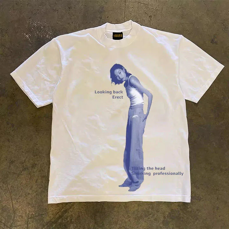 Pure Cotton Short Sleeve T-Shirt Double Thread Loose Fit Male Female Couples Retro American Style Heavyweight Summer Breathable