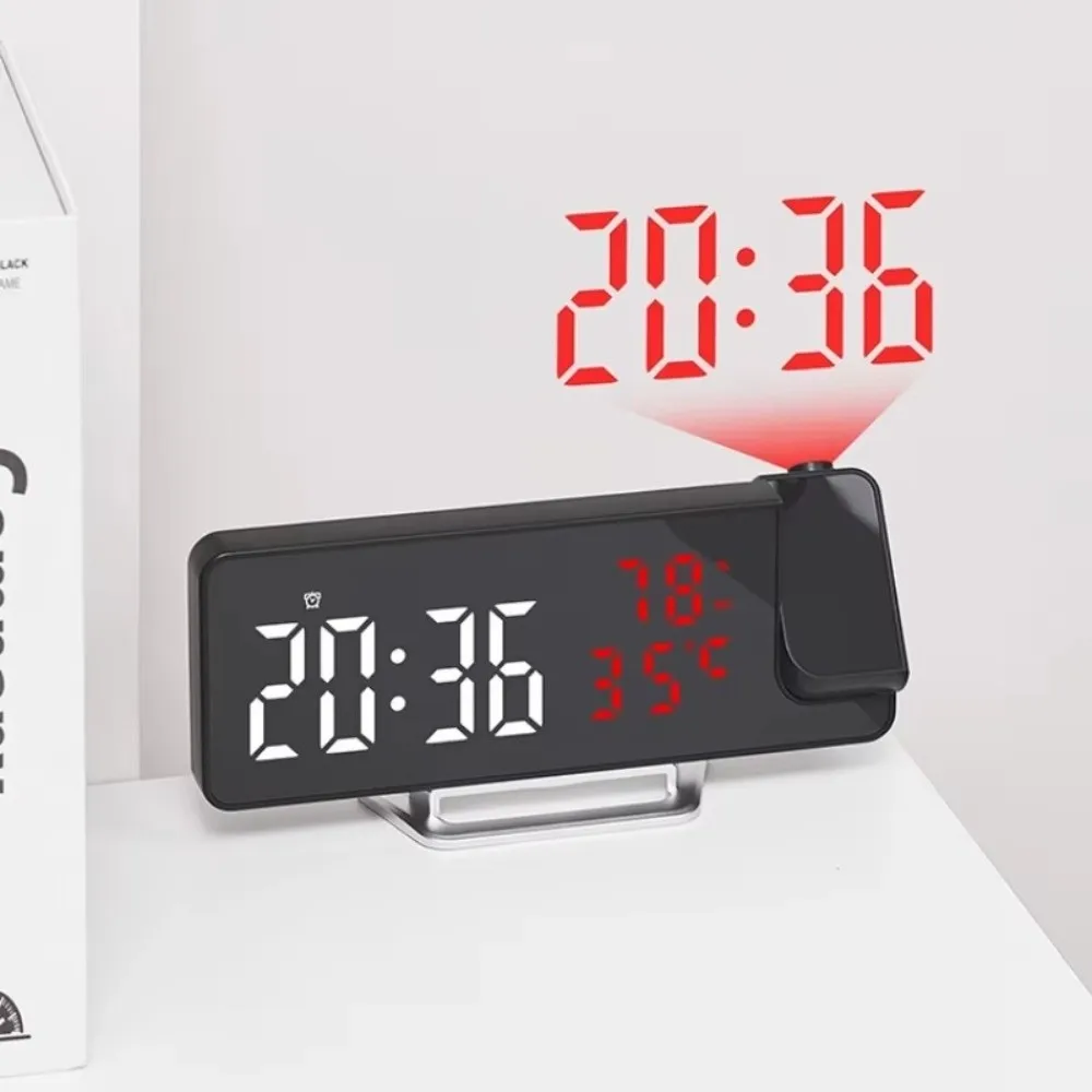 180° Rotation Digital Projection Alarm Clock USB Powered TEMP Humidity Date Table Clock Night Mode Snooze Mirror-faced LED Clock