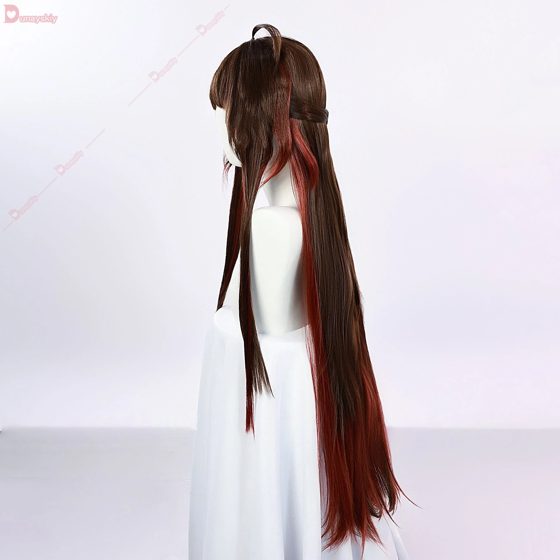 Honkai-Perruque de Cosplay Star Rail Lingsha Dan Zhu, Chignon Rouge Brun, Cheveux Longs, Rubans Xianzhou Zhuming, Cheveux en Fibre Résistants à la Chaleur