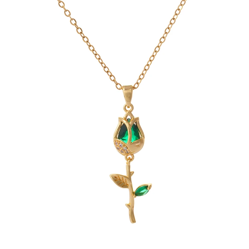Edle Edelstahl-Tulpenanhänger-Halskette für Damen Elegante Goldfarben-Kette Blumen-Halskette Glücksbringer-Schmuck Geschenk – Detail 6