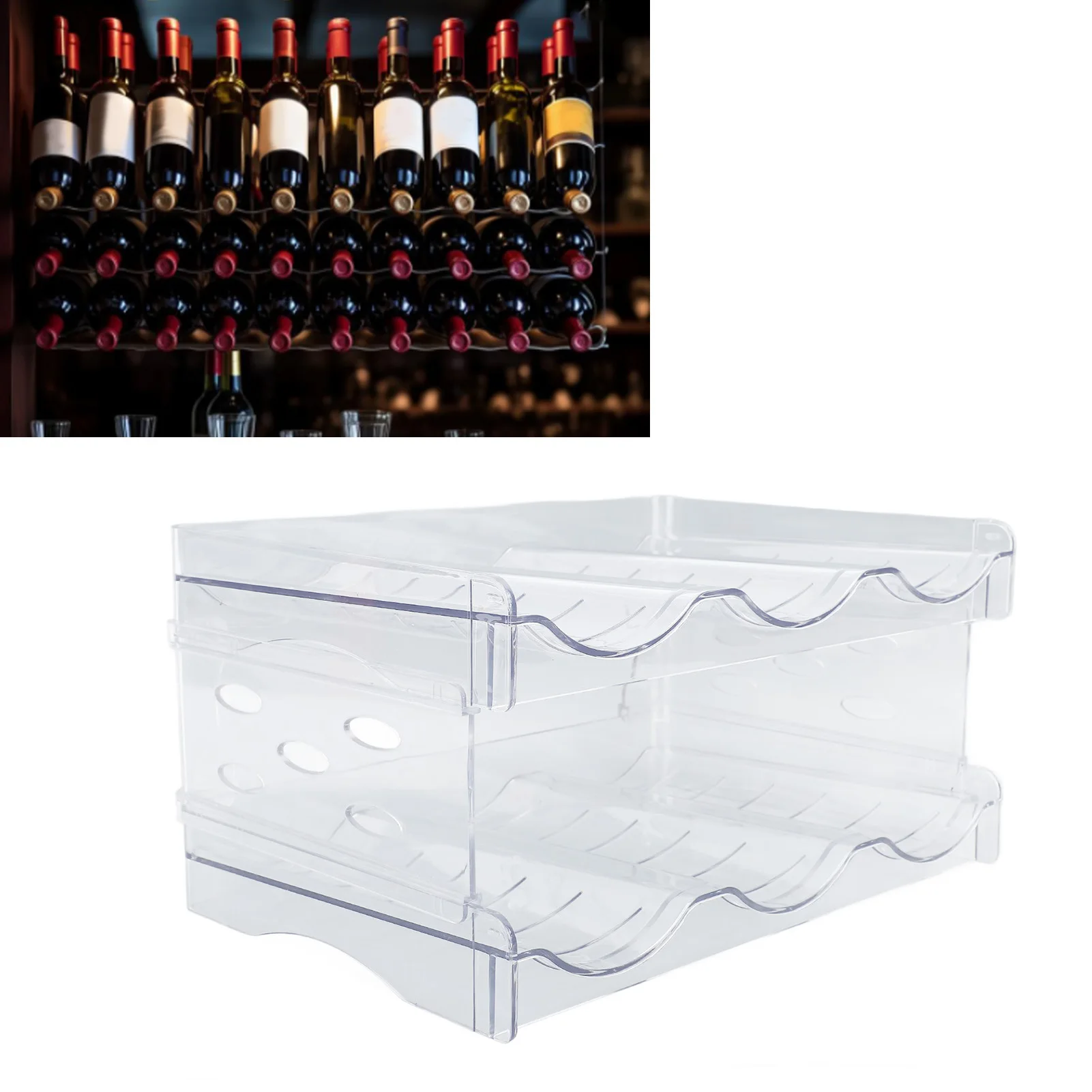 

Fridge Wine Rack Stackable Water Bottle Organizer Double Layer Transparent Plastic Desktop Cup Storage Rack for Kitchen Cabinet
