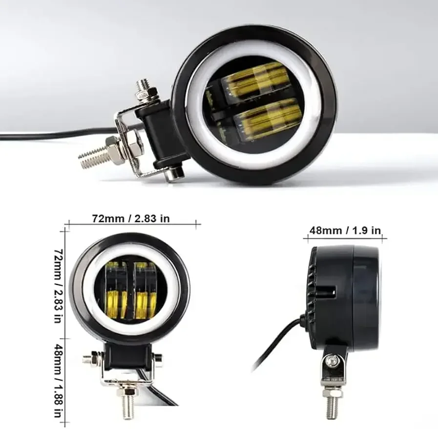 ضوء قيادة السيارة/السيارة/الطرق الوعرة LED مقاس 3 بوصات - ضوء مساعد ثنائي اللون بقدرة 20 وات مع عين الملاك DRL أثناء النهار Ru