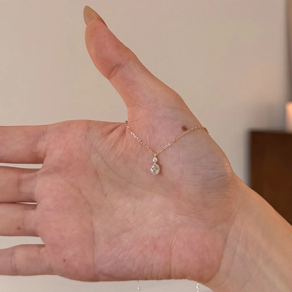 Simple Luxury 925 Sterling Silver Gold Color Waterdrop-shaped Zircon Geometry Pendant Necklace for Women Charm Birthday Jewelry