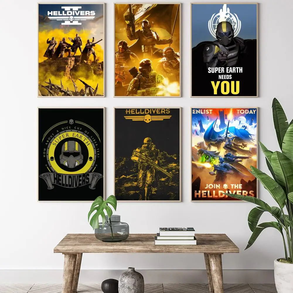 Game Helldivers II HD2 Painting Calligraphy HD Canvas Poster living room bedroom bar aesthetic decoration