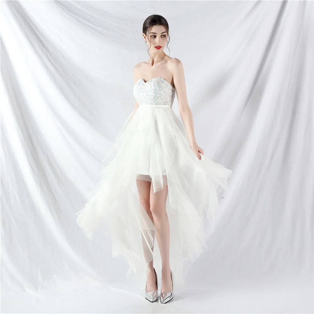 

2024 Women's Gauze Fashion Sexy Strapless Wedding Dress Elegant A-line Sleeveless Classic Irregular Party Maxi Dresses Prom Gown