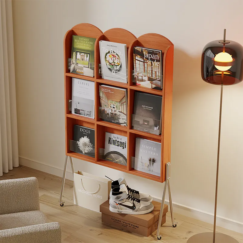 Magazine Rack Solid Wood French Simple Style, Newspaper Storage Holder for Balcony Living Room Reading Corner Home Decor Display
