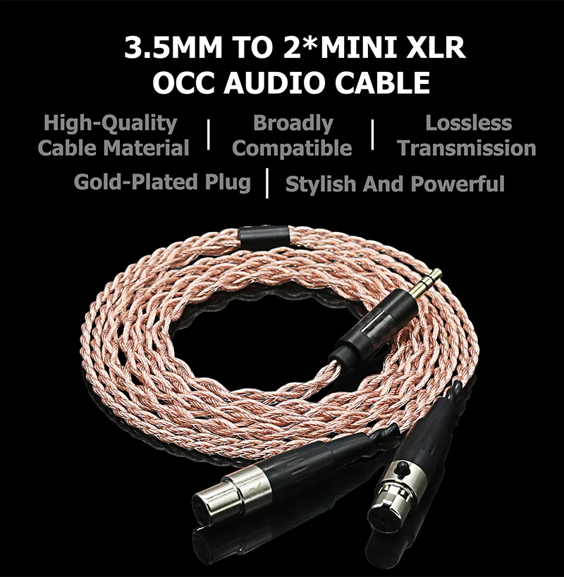 Aux 3.5mm To Dual Mini XLR Female OCC Audio Cable Foil+Y-Splitter XLR To 3.5mm Braided Shielded For Speaker Mixer Breakout Cable