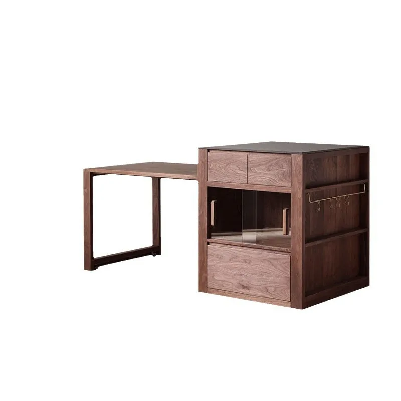 All solid wood island retractable integrated small apartment dining table kitchen bar