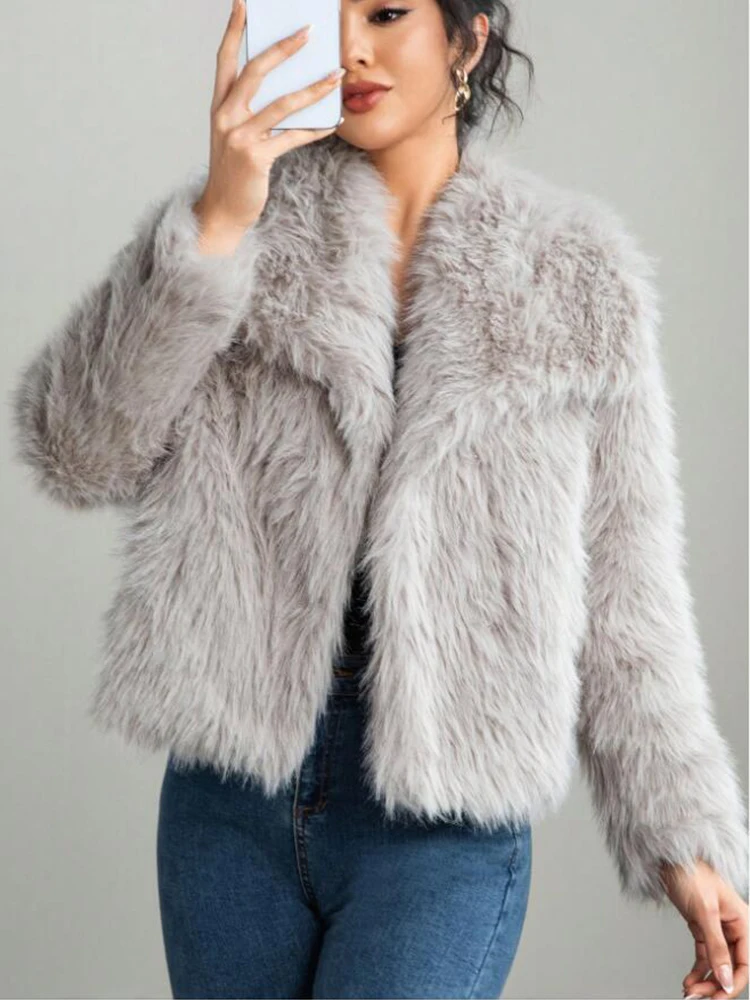 

Vintage Fur Jacket Women Autumn Winter Warm Casual Loose Faux Fur Lapel Coat 2025 New Fashion Elegant Ladies New Outerwear ﻿