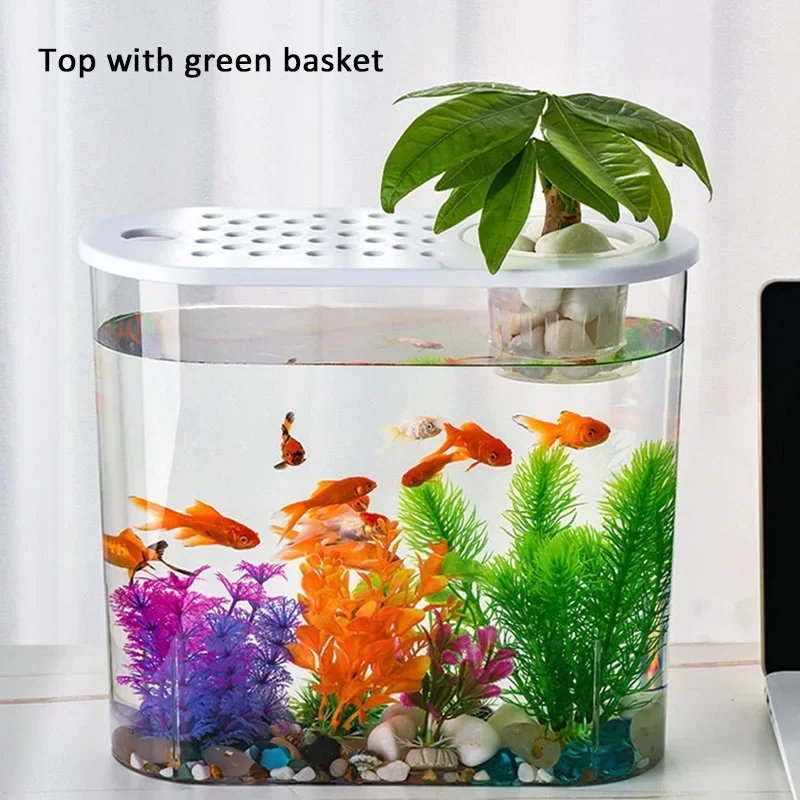 Aquarium Betta Tabletop Aquarium Incubator Ecological Fish Tank Office Desk Mini Decorative Ornament with Hydroponic Basket