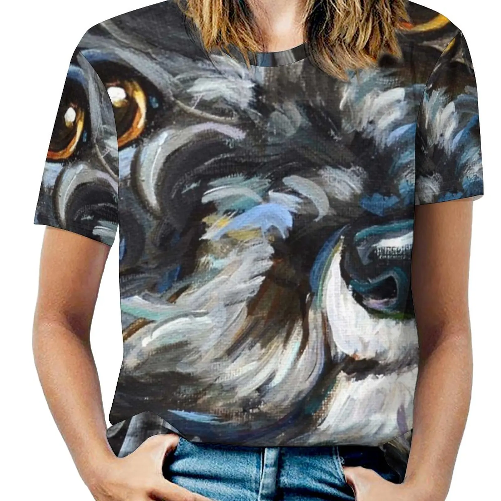 Cute And Cozy Schnoodle By Robert Phelps Women Zipper Various styles Printed T Shirts Tops Full Print T-Shirt Schnoodle Schnoodl