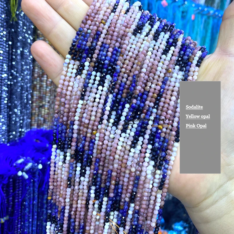 Faceted Natural Gemstone 3mm Gradient Yellow Agate Amethyst Lepidolite Garnet Spacer Bead for Jewelry Making Diy Bracelet Charms