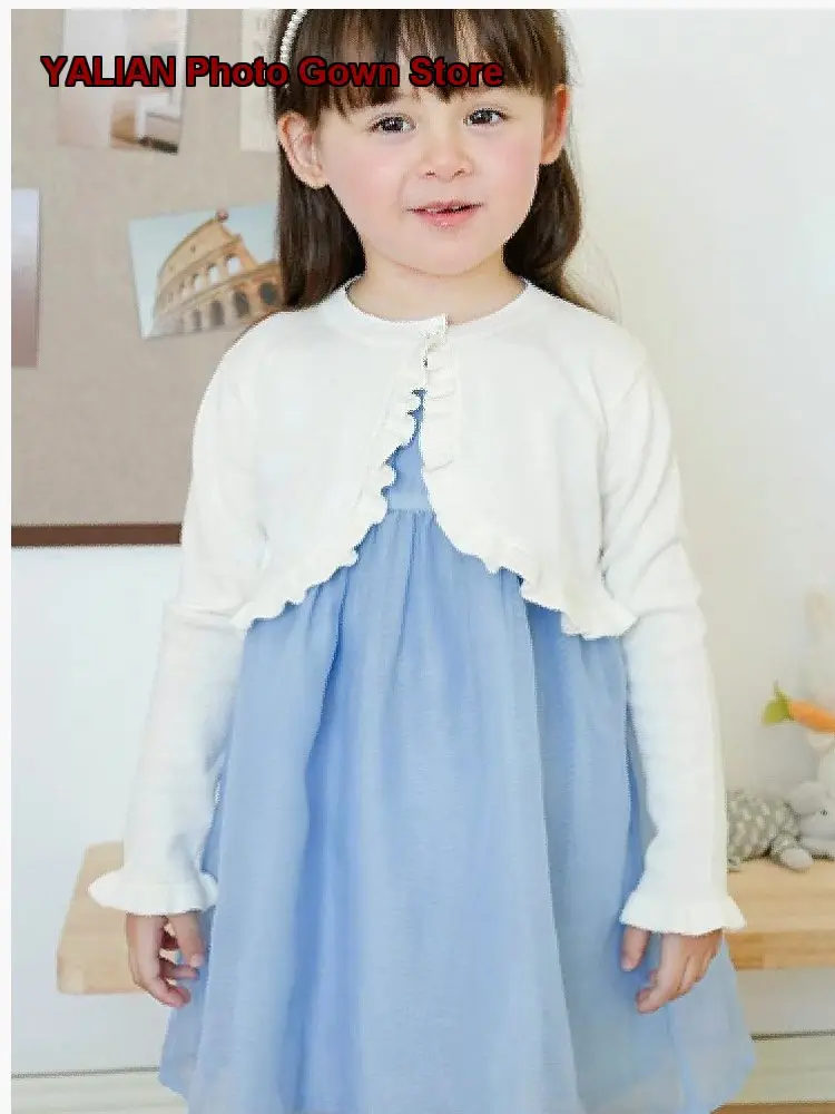 Girls Knit Cardigan Infant Newborn Pure Cotton Round Neck Short Thin Hollow Out Lace Shawl