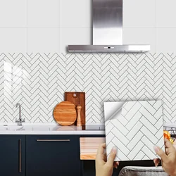 10pcs/set White Grey Brick Tiles Sticker Kitchen Backsplash Oil-proof Cupboard Washbasin Peel & Stick Waterproof Art Wallpaper