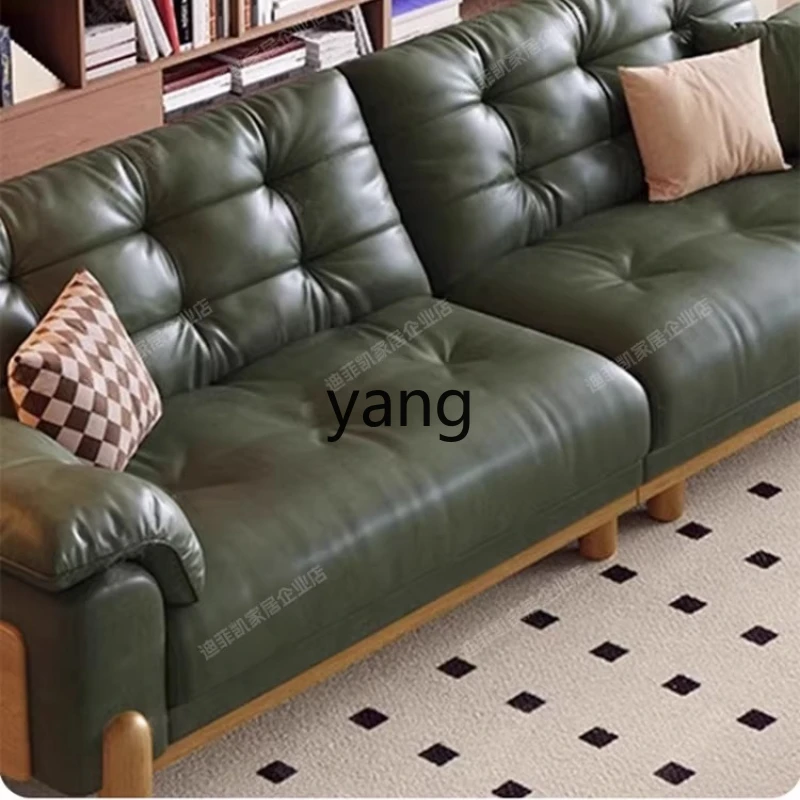 LTT antique sofa living room three-person solid wood cloud retro oil wax leather sofa