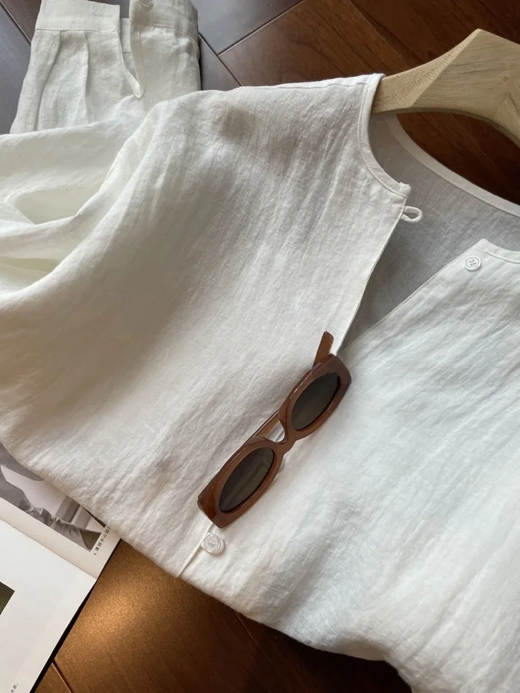 

Модная женская льняная рубашка с круглым вырезом и длинным рукавом, высококачественная, классическая, в стиле преппи, удобная, дышащая, для повседневной носки