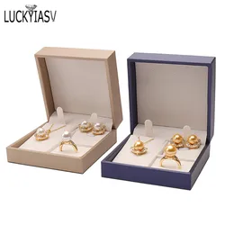 High Quality Leather Jewelry Ring Box Jewelry Gift Box Pair Ring Earrings Necklace Bracelet Box Jewlery Organizer Container 2023
