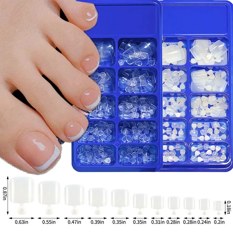 100pcs/Box Natural Clear False Toenails Tip Artificial Press on Toe Nails Acrylic Full Cover Foot Fake Nails Manicure Supplies