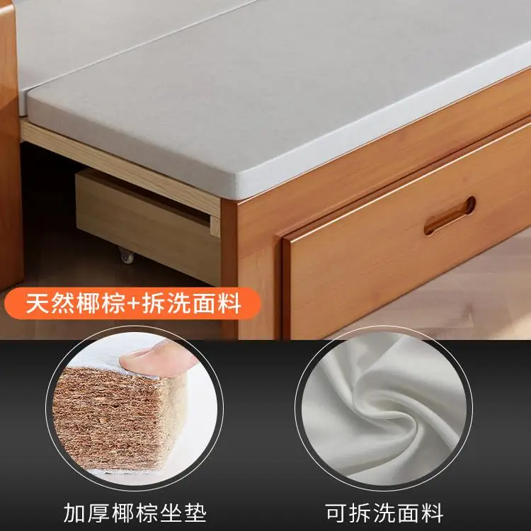 Solid wood sofa bed folding dual-purpose push-pull telescopic sitting and lying living room multi-functional pull