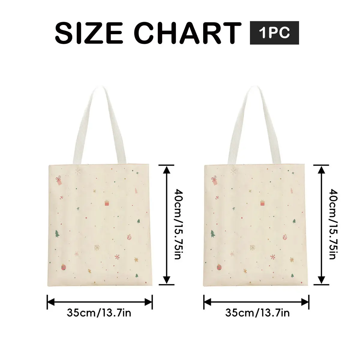 2D Flat 1pc Elegant Minimalist Christmas Icon Print Tote Bag, Christmas Graphic, Duplex Prints, Small Festive Elements on Cream