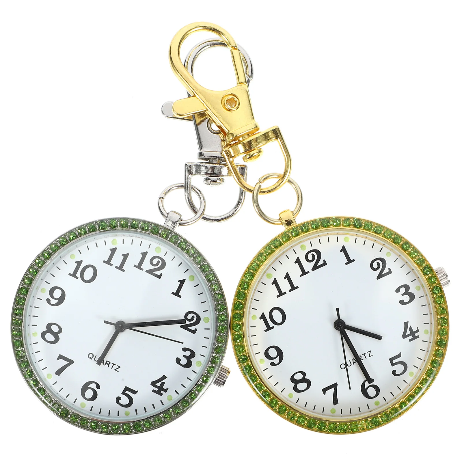 

2Pcs Kids Pocket Watch Keychain Rhinestones Embellished Clip on Portable Gift for Christmas Birthday Wedding Anniversary
