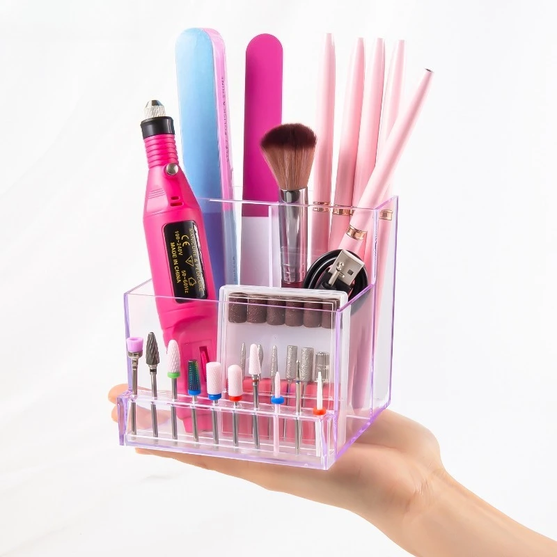 

Nail Drill Storage Box Transparent Acrylic Bit Holder Manicure Tool Display Case For Home Salon Nail Art Organization